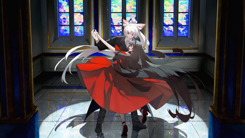fujiwara no mokou and houraisan kaguya (touhou) drawn by banjie