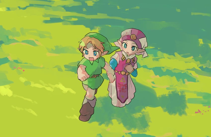 link, princess zelda, young link, and young zelda (the legend of zelda and 1 more) drawn by yamori_(yamoooon21)