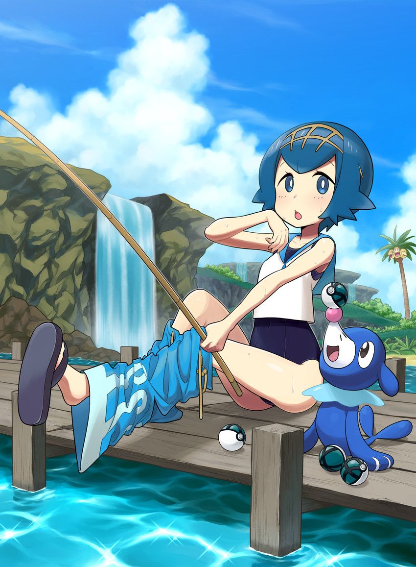 lana, popplio, and alolan exeggutor (pokemon and 1 more) drawn by kamada_issei