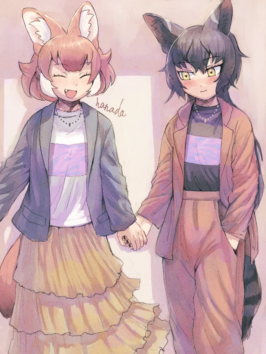 dhole and black serval (kemono friends) drawn by hanada_(cobalt003)