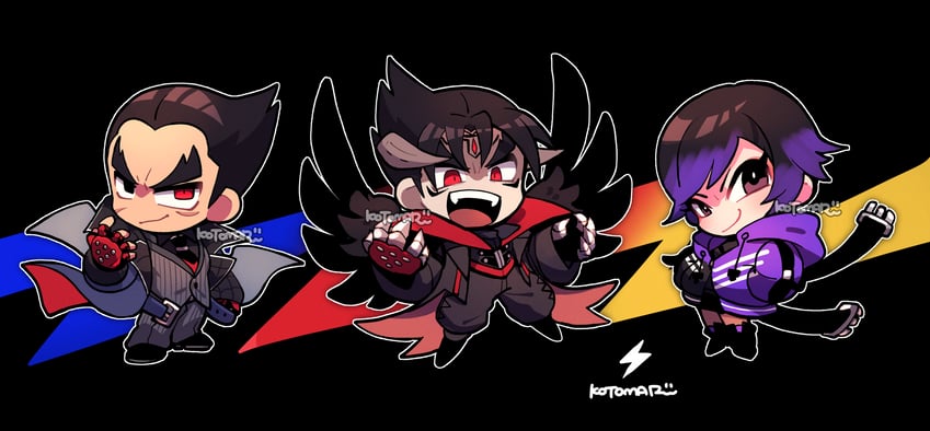 kazama jin, mishima kazuya, reina, and devil jin (tekken and 1 more) drawn by kotorai
