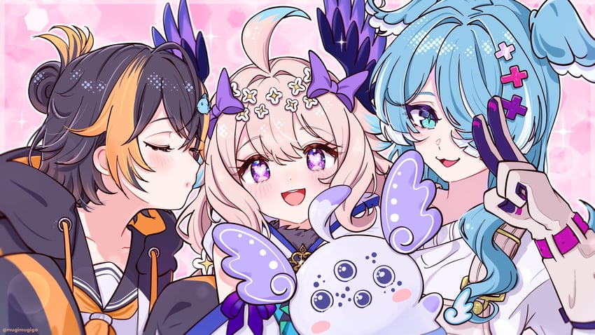 elira pendora, enna alouette, petra gurin, and aloupeep (nijisanji and 1 more) drawn by mugimugigo