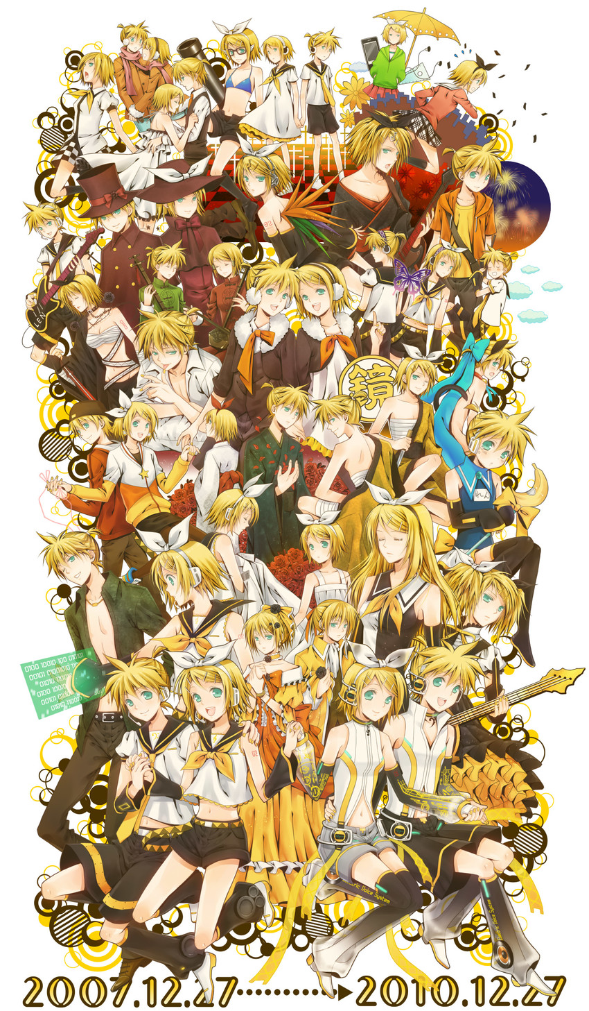 kagamine rin and kagamine len (vocaloid and 25 more) drawn by yuuno_(yukioka)