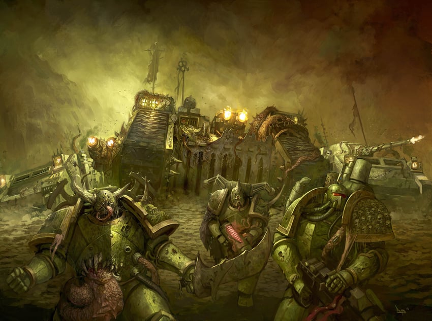 adeptus astartes, chaos space marine, and nurgle (warhammer 40k) drawn by faresmaese