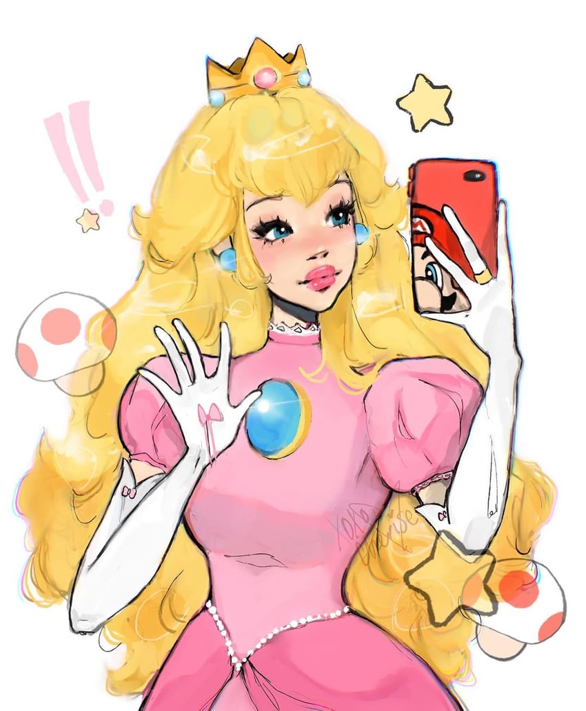 princess peach and mario (mario) drawn by cheriise.art