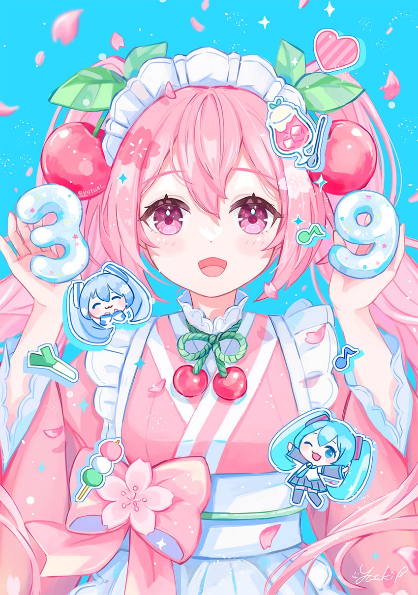 hatsune miku, yuki miku, and sakura miku (vocaloid) drawn by yutukicom