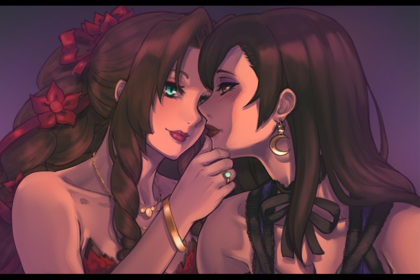 tifa lockhart and aerith gainsborough (final fantasy and 2 more) drawn by bloopiest