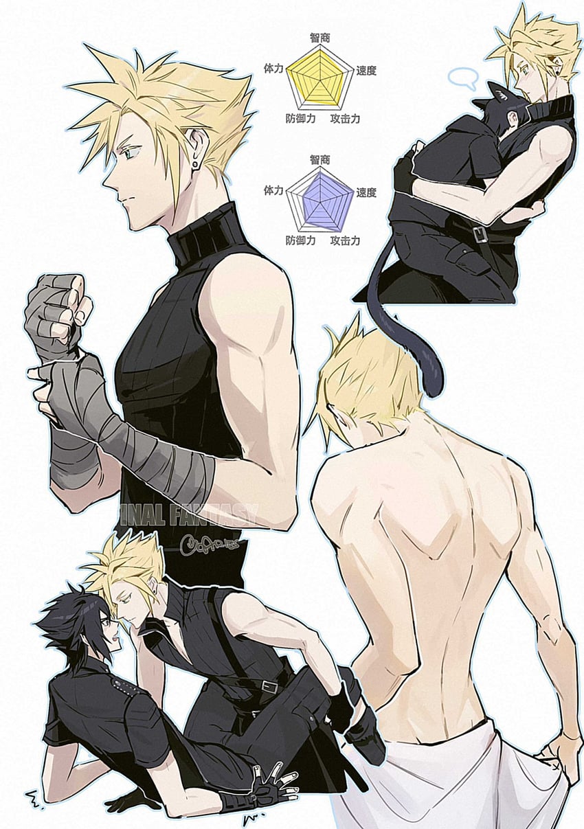 cloud strife and noctis lucis caelum (final fantasy and 3 more) drawn by aries20770321