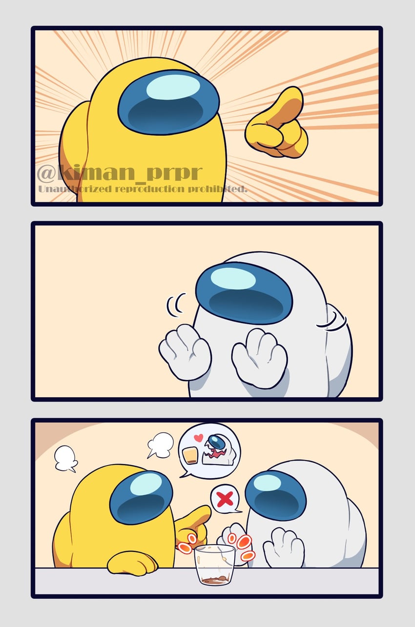crewmate, yellow, white, and impostor (among us) drawn by kiman