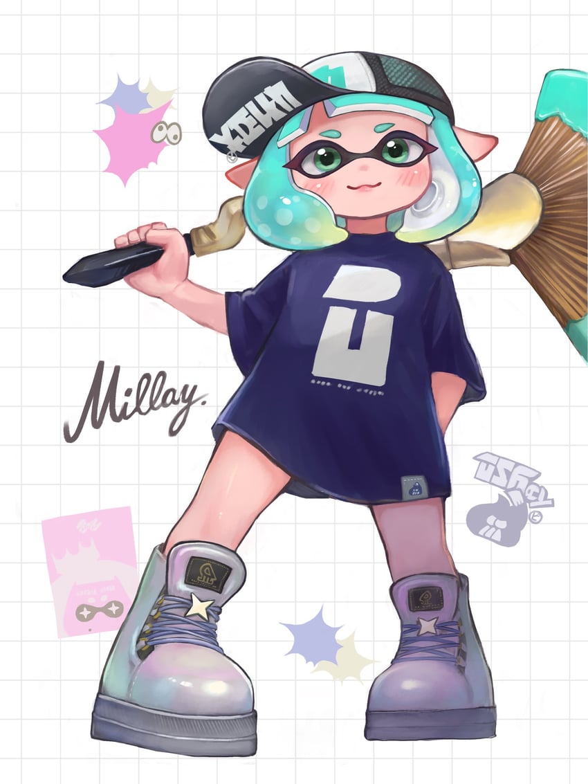 inkling player character and inkling girl (splatoon) drawn by oekakirisuke
