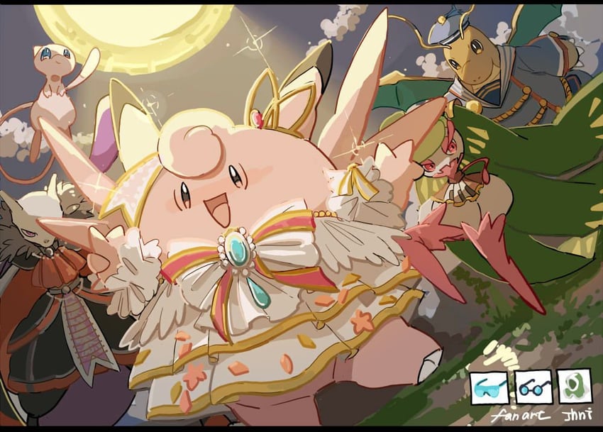 mew, dragonite, mewtwo, tsareena, and clefable (pokemon and 1 more) drawn by n5947136332810