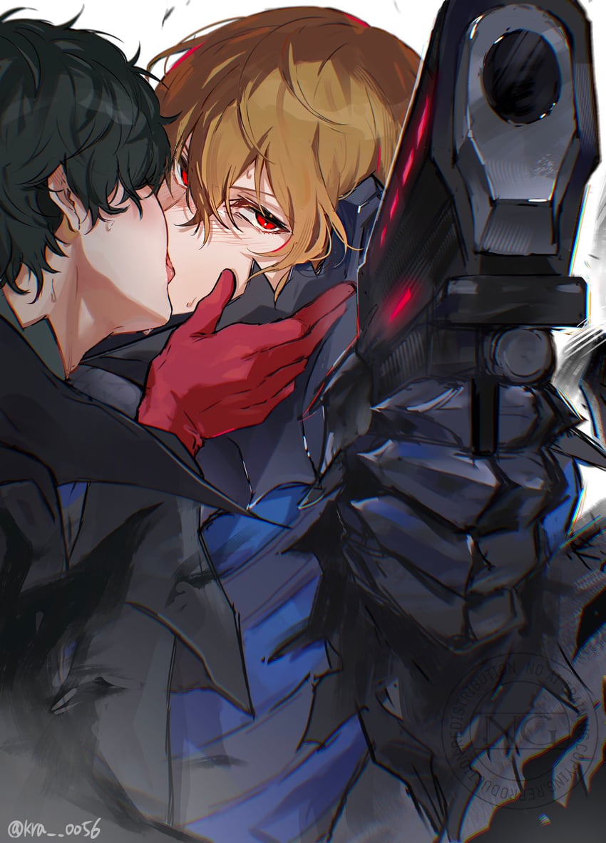 amamiya ren, akechi gorou, joker, and black mask (persona and 1 more) drawn by kra_0056