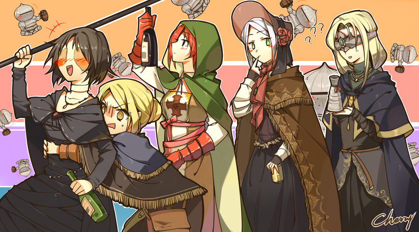 plain doll, fire keeper, maiden in black, emerald herald, anastacia of astora, and 1 more (dark souls and 6 more) drawn by cherry_(10013717)