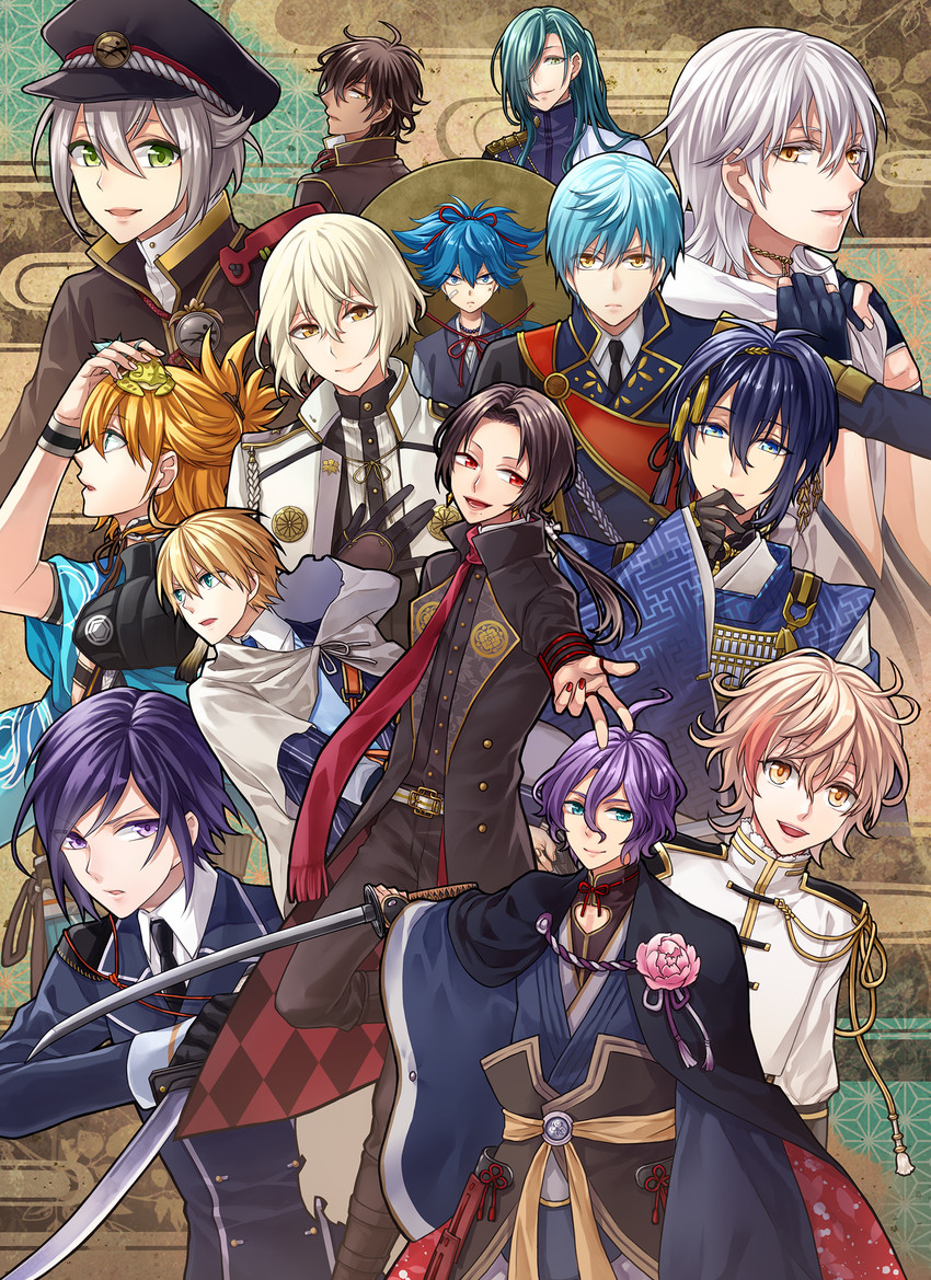 mikazuki munechika, kashuu kiyomitsu, tsurumaru kuninaga, hotarumaru, yagen toushirou, and 10 more (touken ranbu) drawn by twilightend