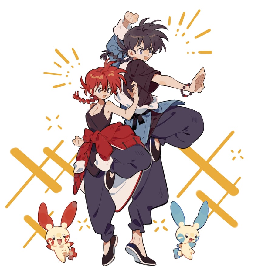 ranma-chan, saotome ranma, minun, and plusle (pokemon and 1 more) drawn by siyer