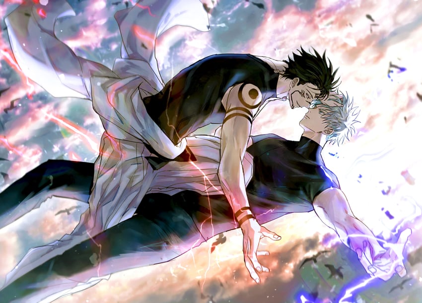 gojou satoru, fushiguro megumi, and ryoumen sukuna (jujutsu kaisen) drawn by yoon_(dmsco1803)