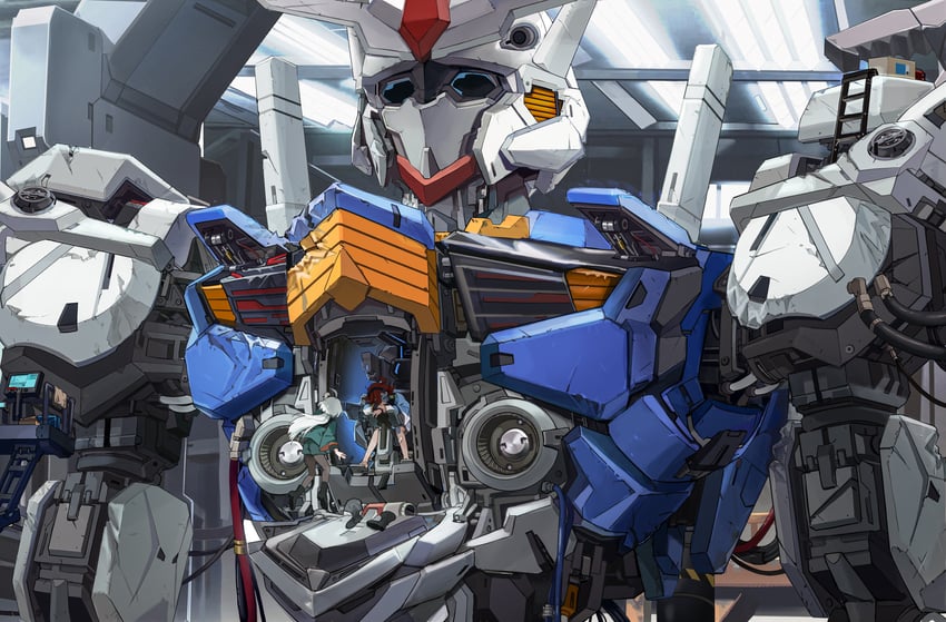 suletta mercury, miorine rembran, and gundam aerial (gundam and 1 more) drawn by veerinly