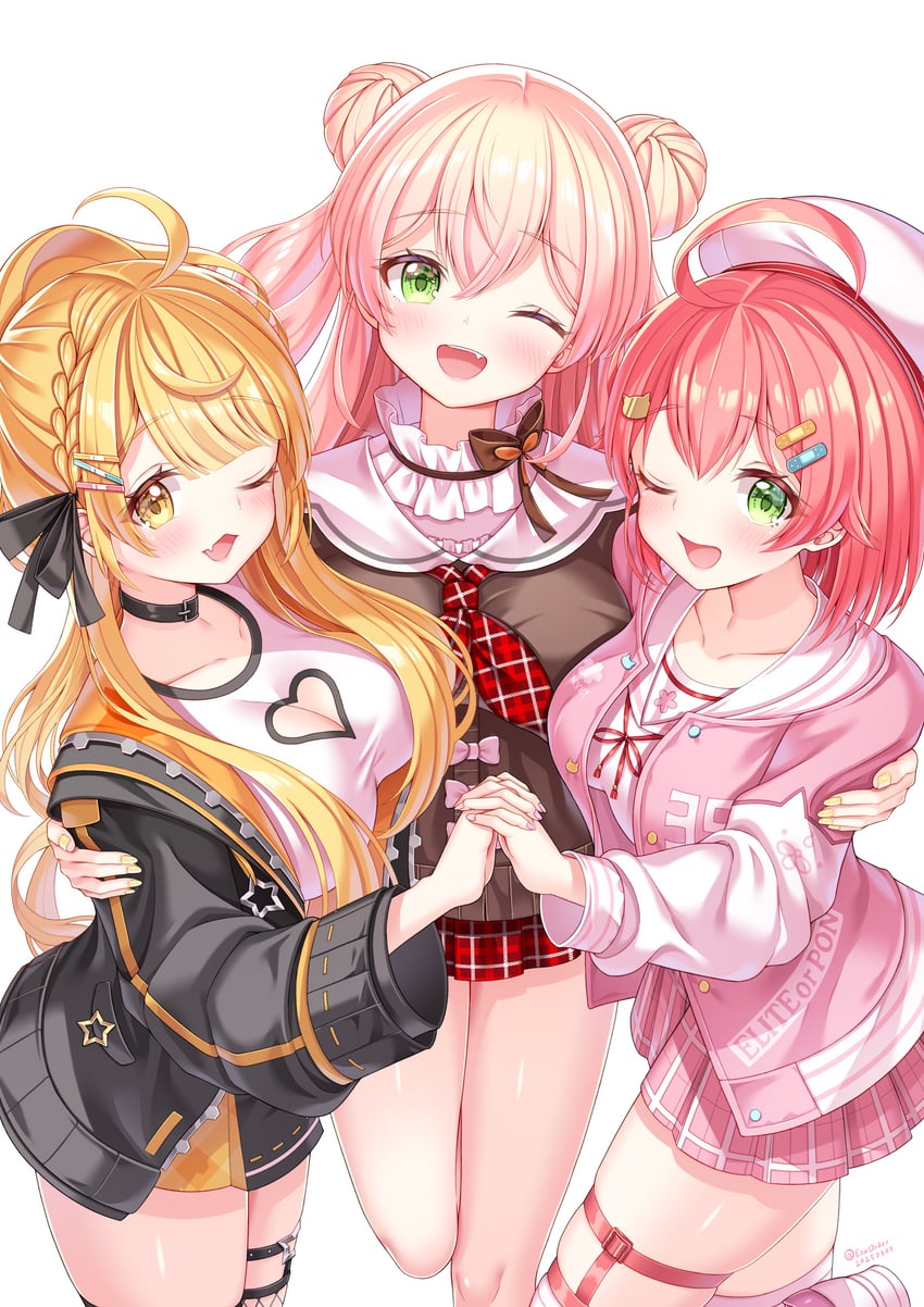 sakura miko, momosuzu nene, and yozora mel (hololive) drawn by esuorder
