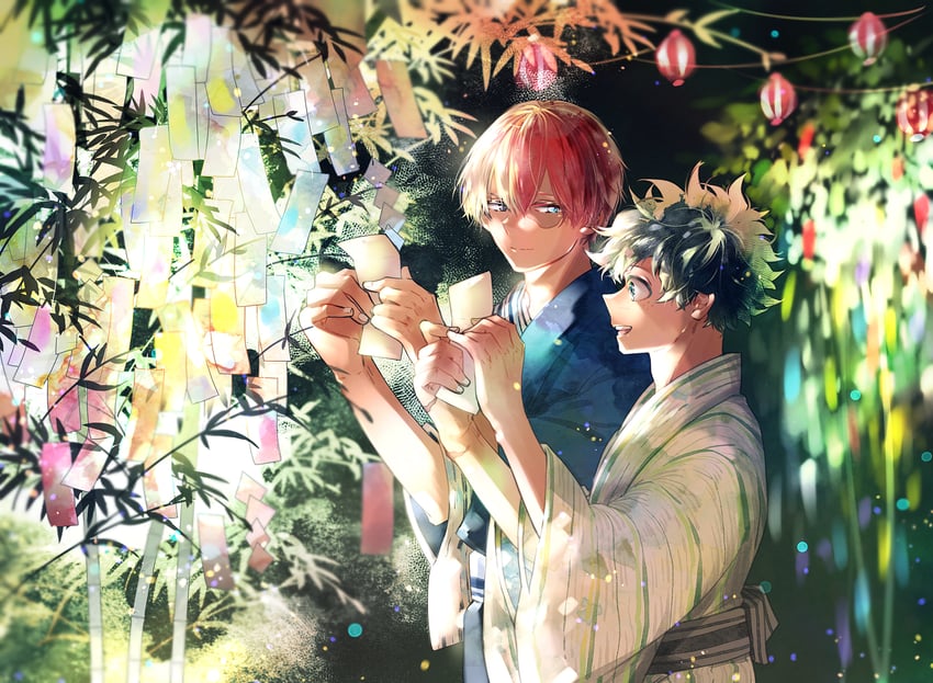 midoriya izuku and todoroki shoto (boku no hero academia) drawn by tennen_hz