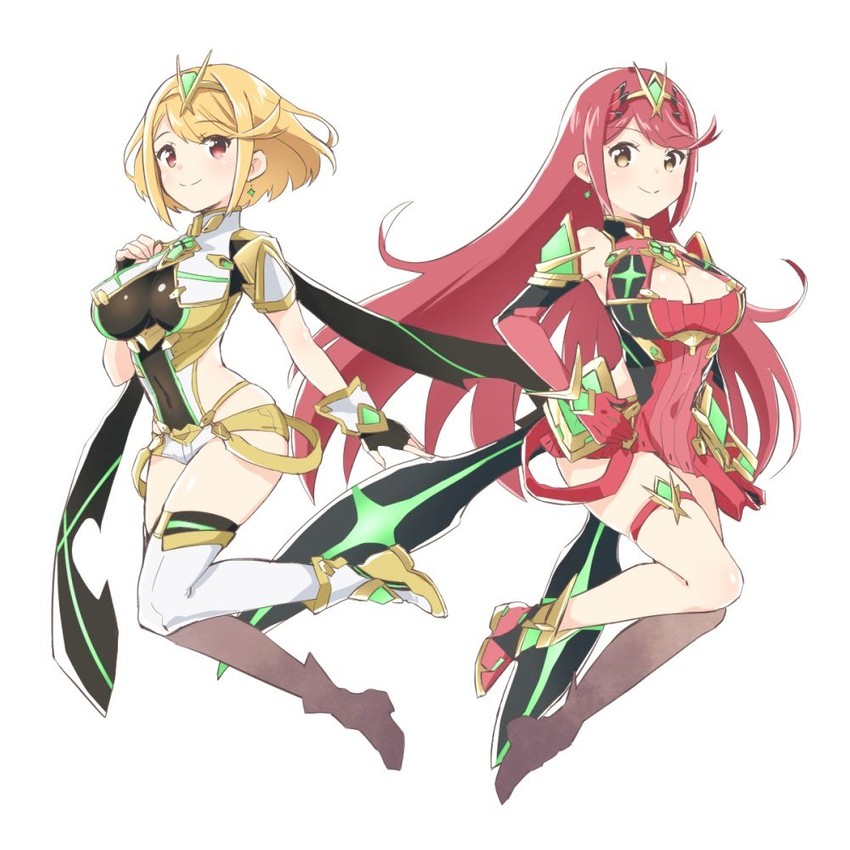 pyra and mythra (xenoblade chronicles and 1 more) drawn by madanai_(moyasitarou)