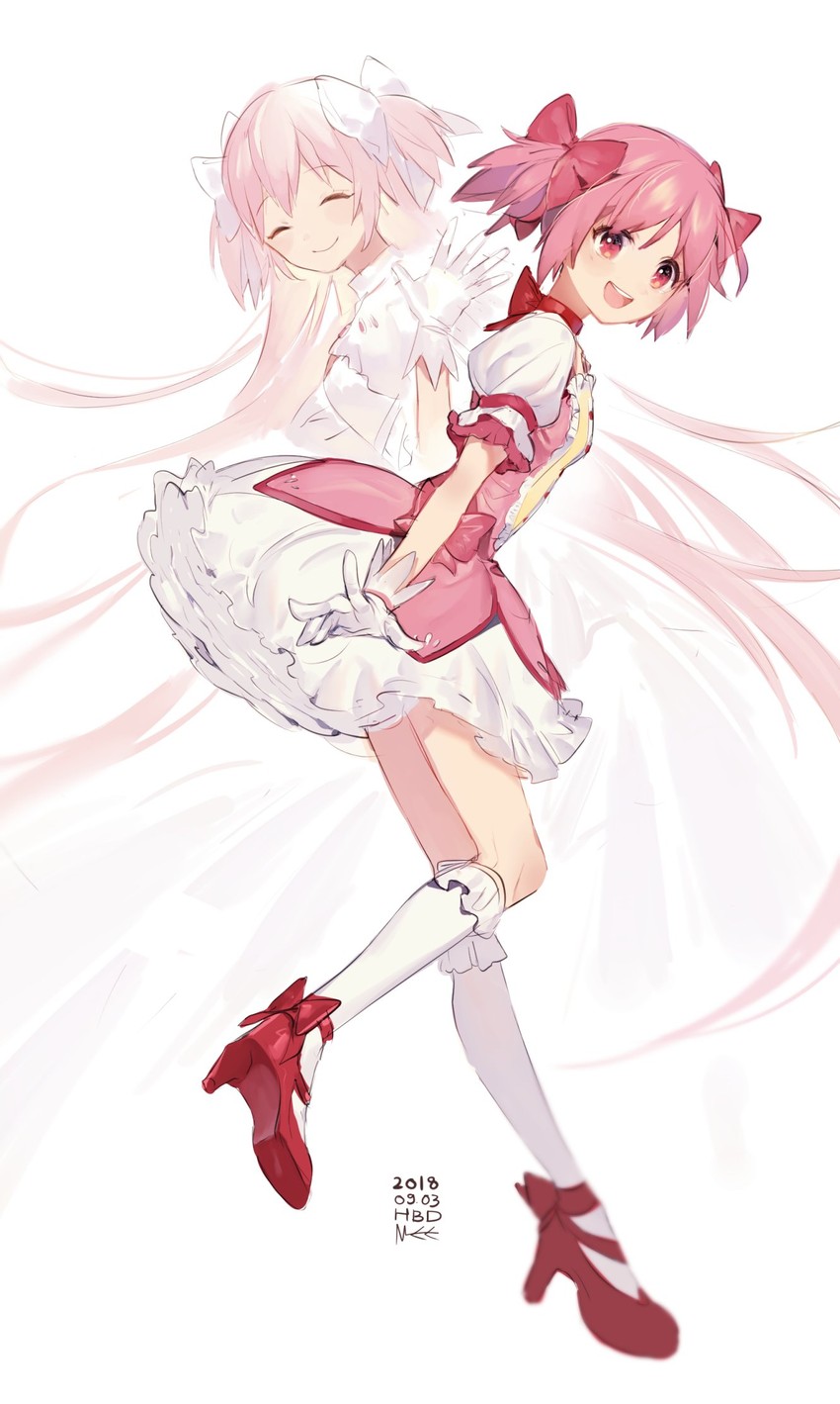kaname madoka and ultimate madoka (mahou shoujo madoka magica) drawn by velahka