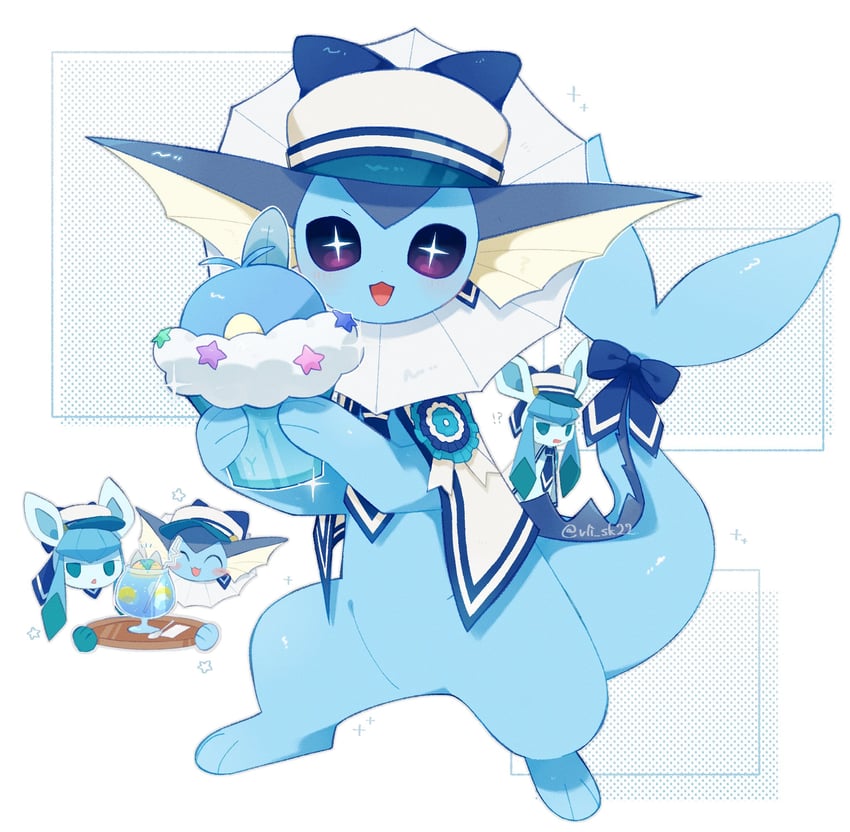 glaceon, vaporeon, pachirisu, and swablu (pokemon and 1 more) drawn by vli_sk22