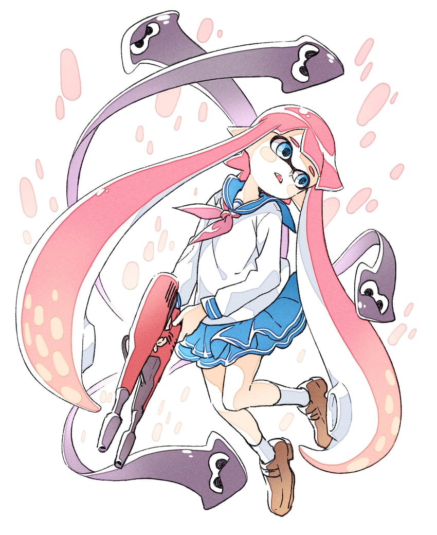 inkling player character and inkling girl (splatoon and 1 more) drawn by sen_squid