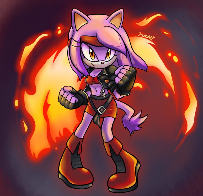 blaze the cat and blaze fielding (sonic and 3 more) drawn by jamoart