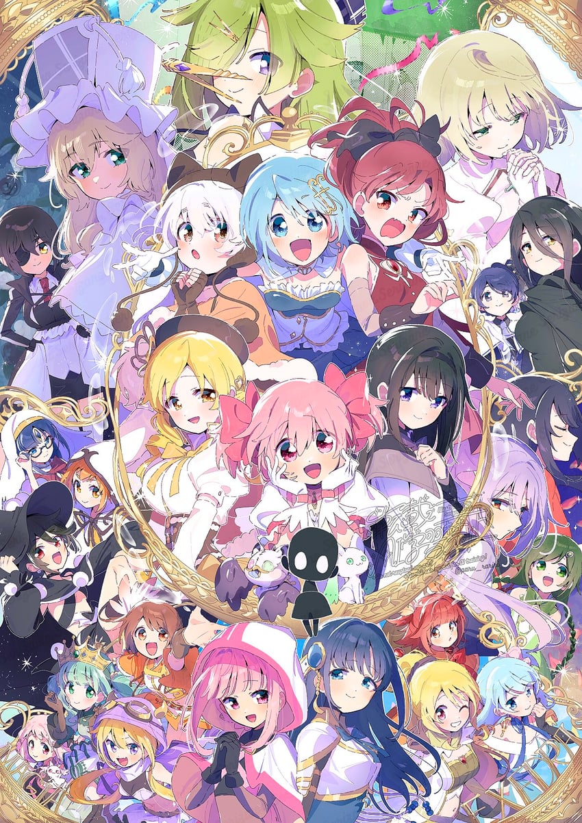 akemi homura, kaname madoka, miki sayaka, sakura kyoko, tomoe mami, and 26 more (mahou shoujo madoka magica and 7 more) drawn by serizawa_serizane