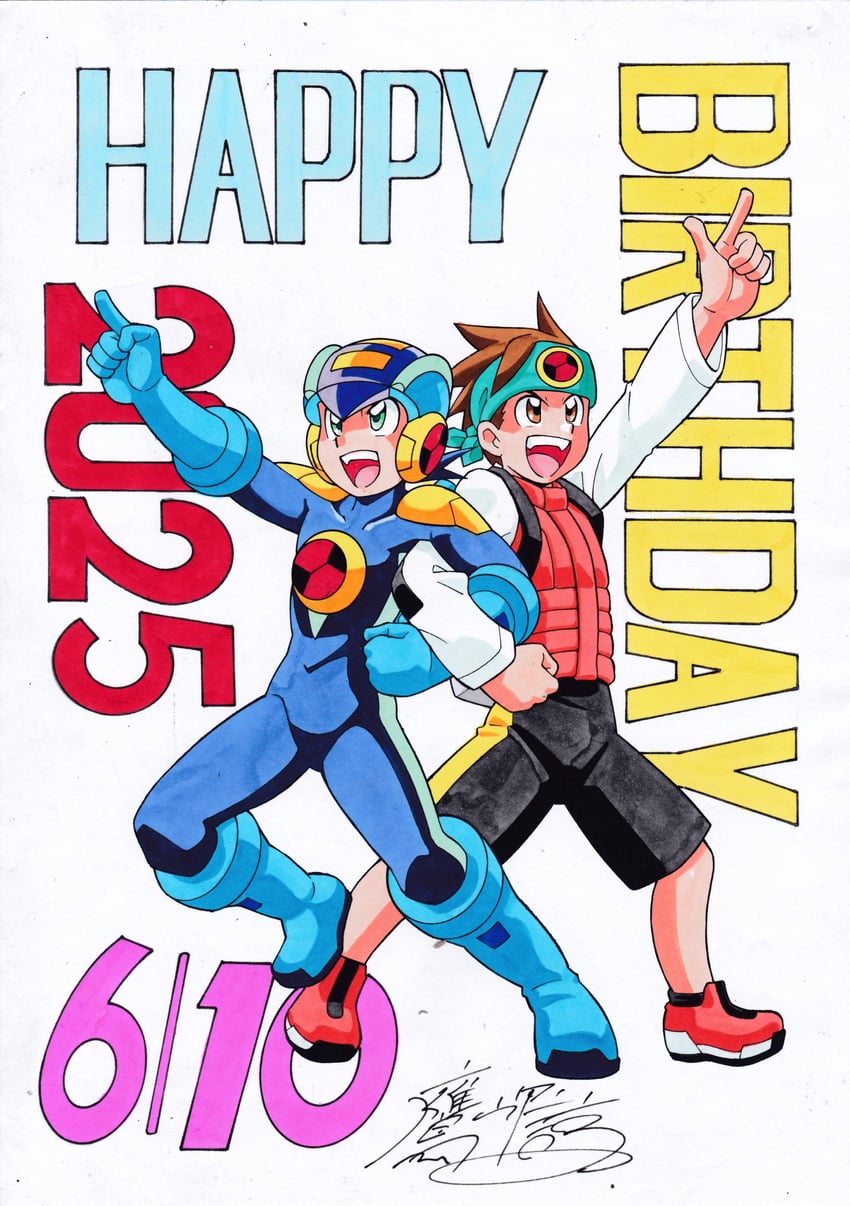 megaman.exe and lan hikari (mega man and 1 more) drawn by takamisaki_ryou