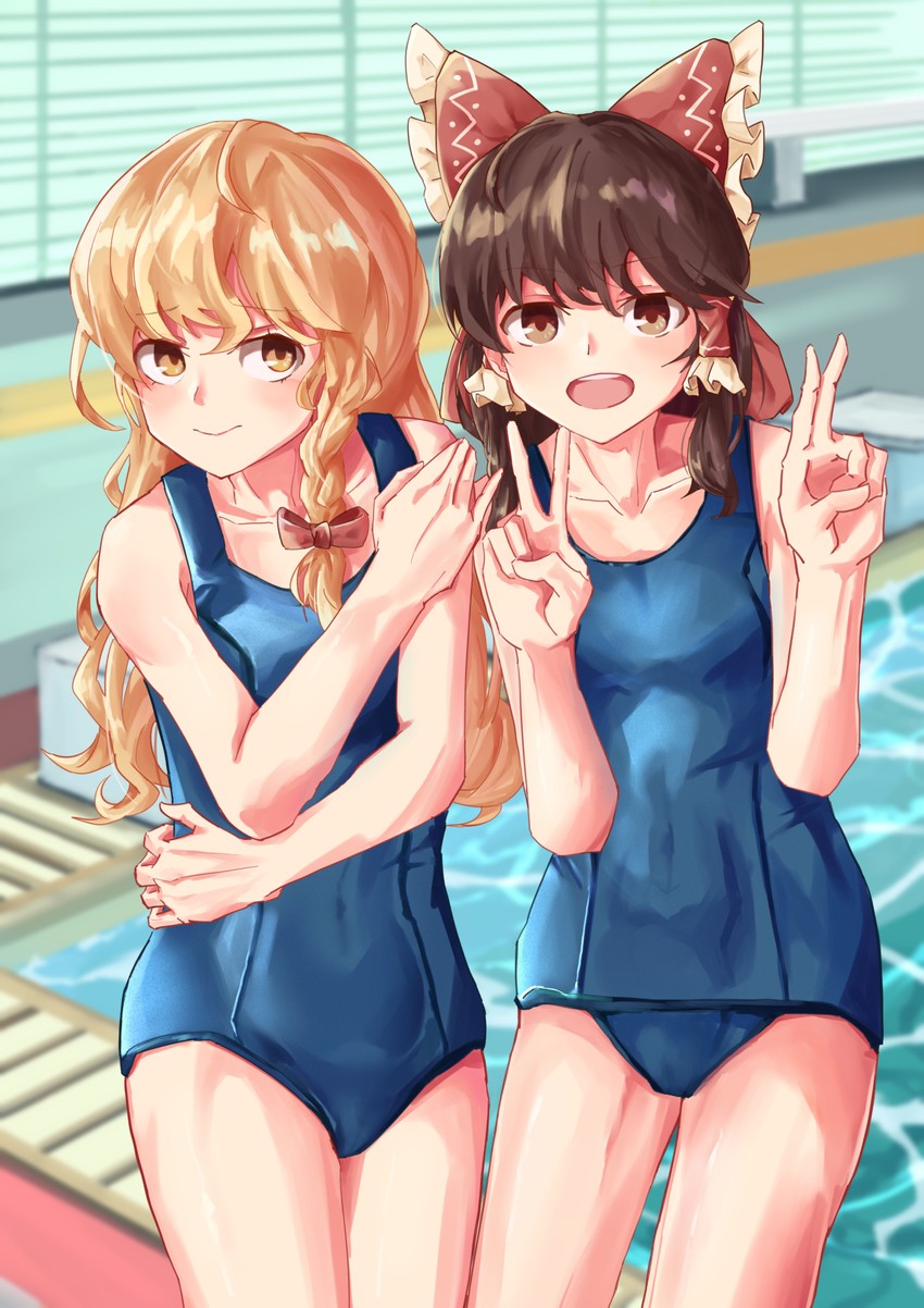 hakurei reimu and kirisame marisa (touhou) drawn by taguno