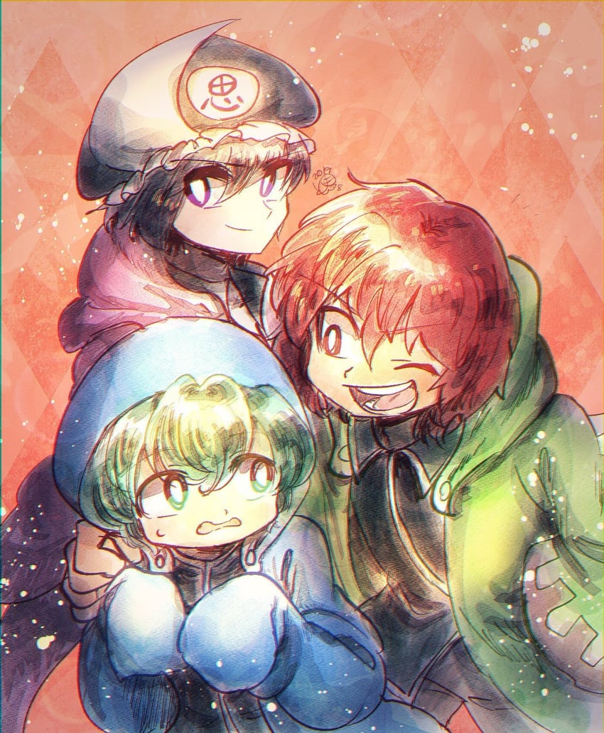 shitodo kuroji, shitodo hooaka, and shitodo aoji (len'en) drawn by yukkyon_kyon