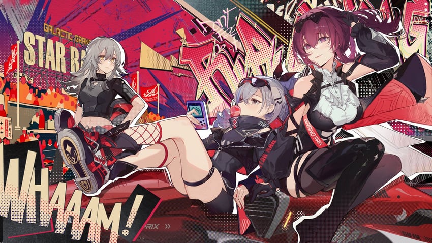 trailblazer, kafka, silver wolf, and stelle (honkai and 1 more) drawn by kuroduki
