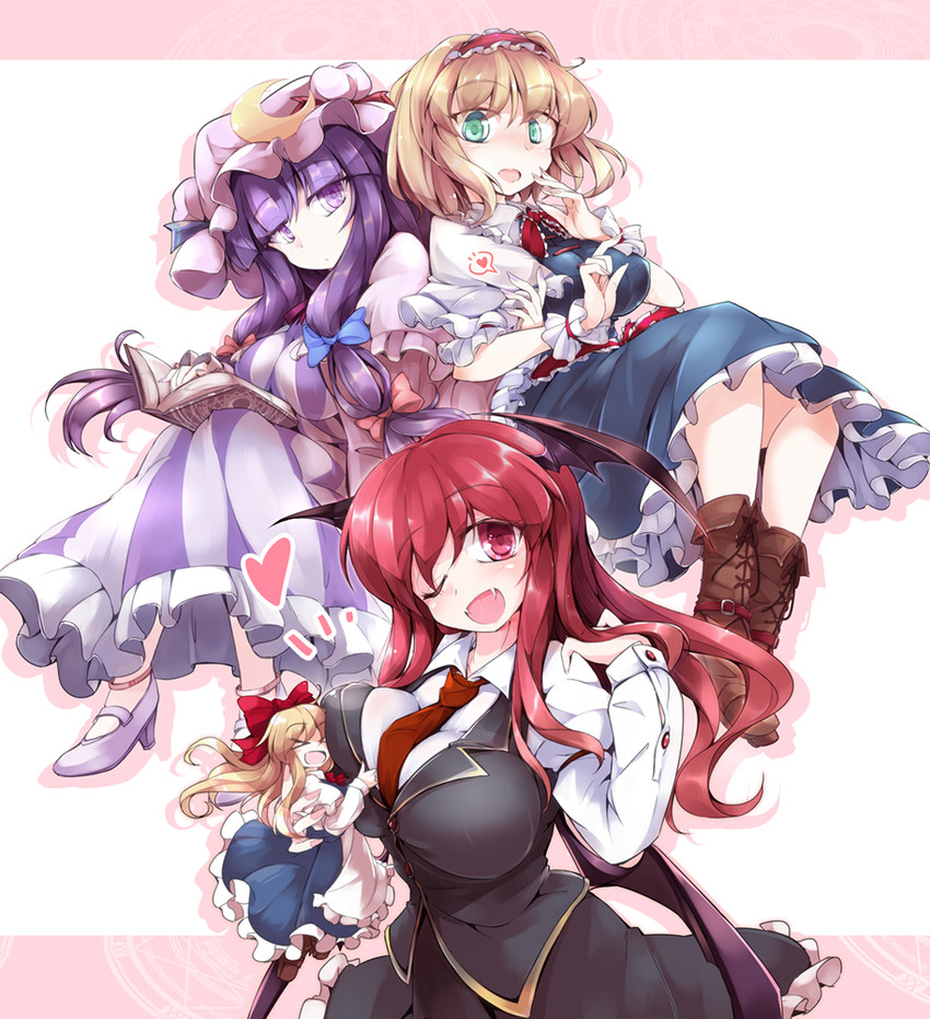 alice margatroid, patchouli knowledge, koakuma, and shanghai doll (touhou) drawn by fumitsuki_(minaduki_6)