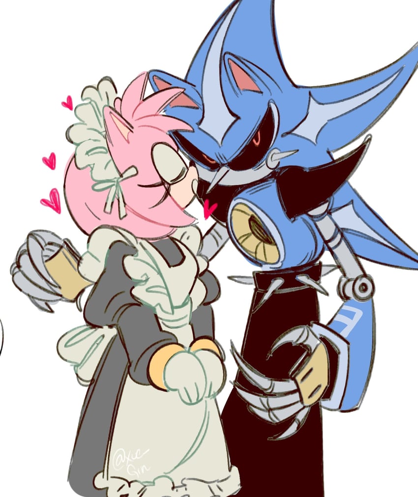amy rose, metal sonic, and neo metal sonic (sonic and 2 more) drawn by xue_gin