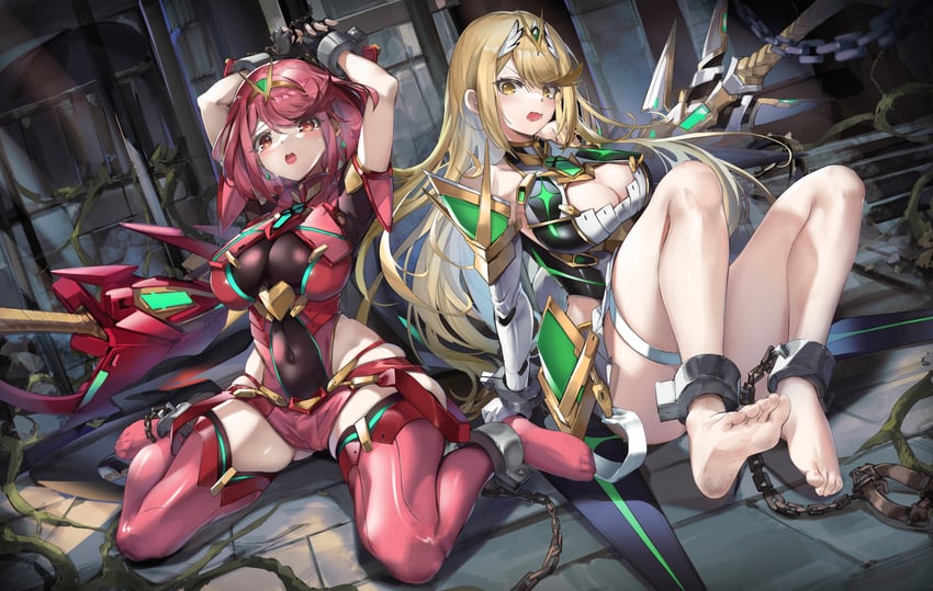 pyra and mythra (xenoblade chronicles and 1 more) drawn by xun_li_eins