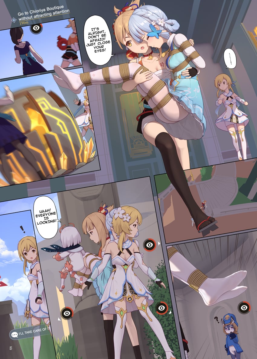 lumine, paimon, kamisato ayaka, and yoimiya (genshin impact) drawn by himitsu_(hi_mi_tsu_2)