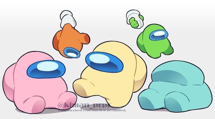 crewmate, cyan, orange, lime, mini crewmate, and 2 more (among us) drawn by kiman