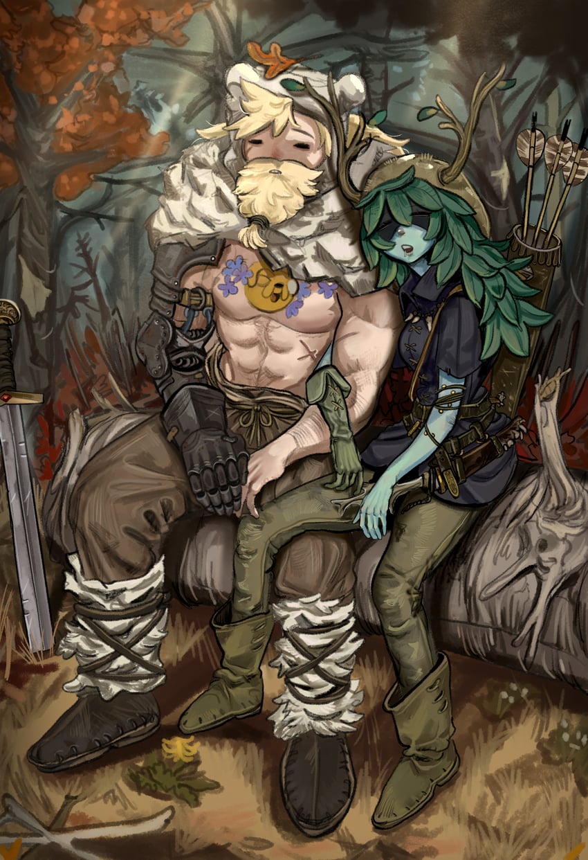 finn the human, jake the dog, and huntress wizard (adventure time and 1 more) drawn by kkghost_tv