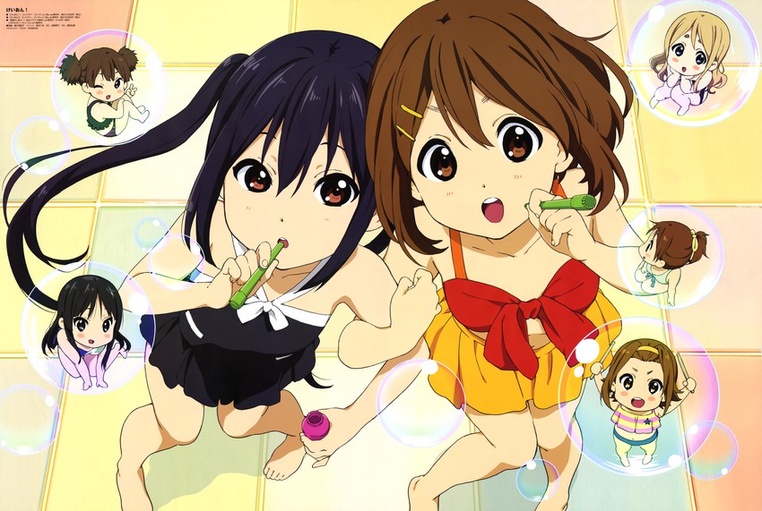 akiyama mio, nakano azusa, hirasawa yui, tainaka ritsu, kotobuki tsumugi, and 2 more (k-on! and 1 more) drawn by horiguchi_yukiko