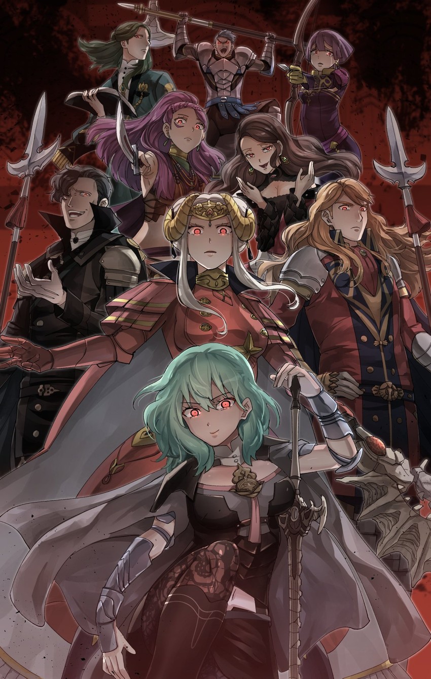female byleth, edelgard von hresvelg, dorothea arnault, bernadetta von varley, petra macneary, and 4 more (fire emblem and 1 more) drawn by korokoro_daigorou