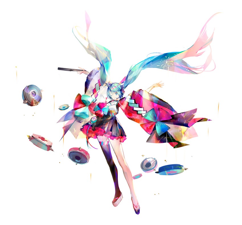 hatsune miku and magical mirai miku (vocaloid and 1 more) drawn by yyb