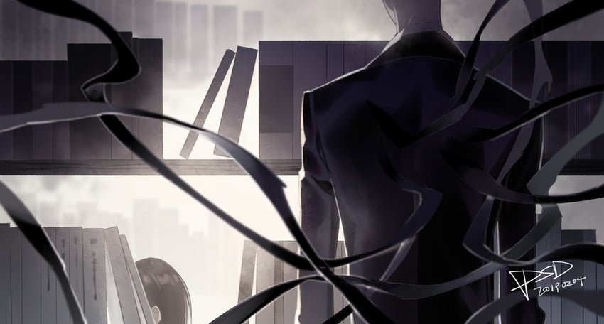 jeff the killer and slender man (creepypasta) drawn by psd_(psdgai)