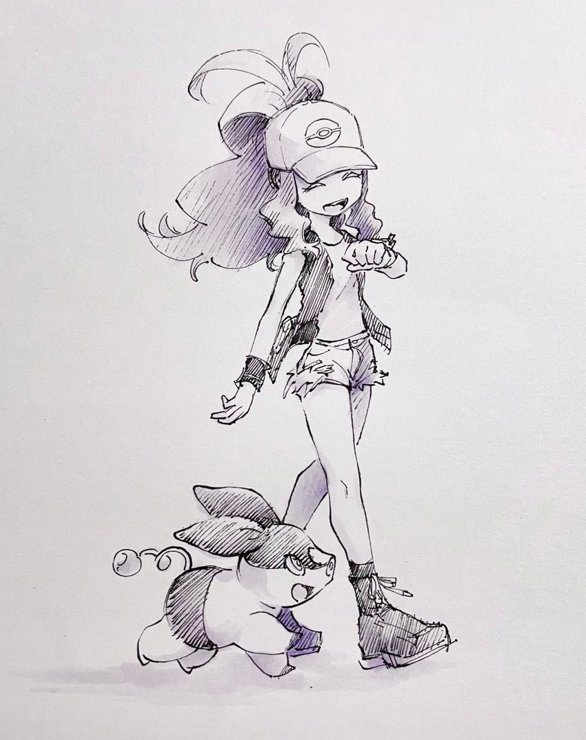 hilda and tepig (pokemon and 1 more) drawn by tan_carbonnn