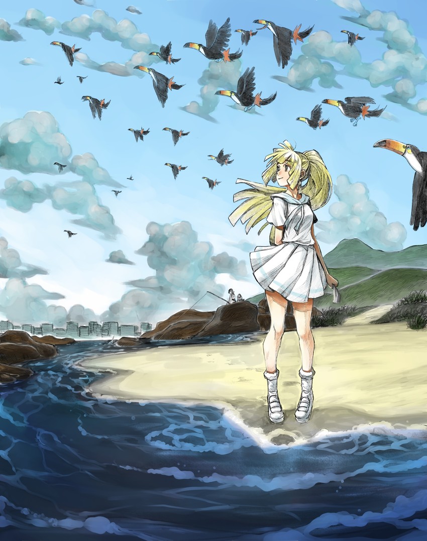 lillie, lana, popplio, and toucannon (pokemon and 1 more) drawn by eudetenis