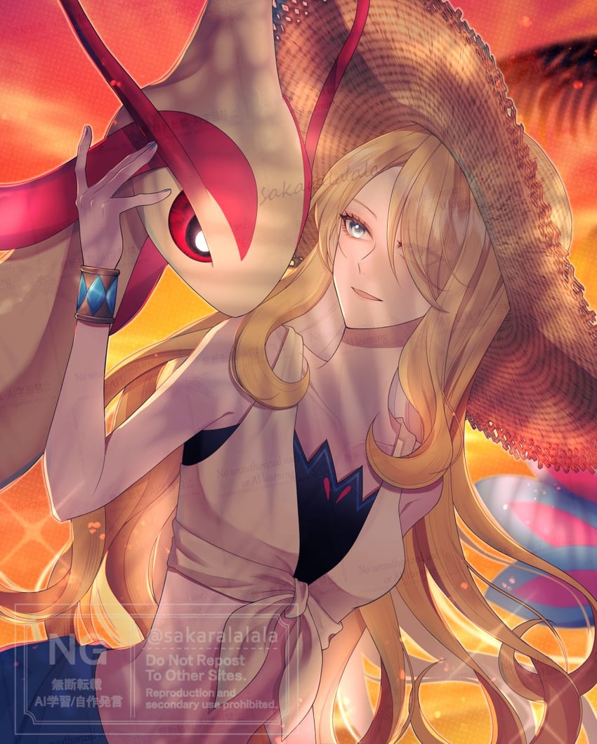 cynthia and milotic (pokemon and 1 more) drawn by sakaralalala