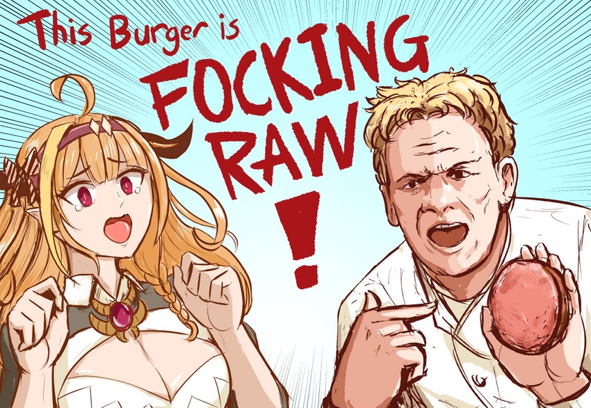 kiryu coco and gordon ramsay (hololive and 2 more) drawn by jiisuri_chan