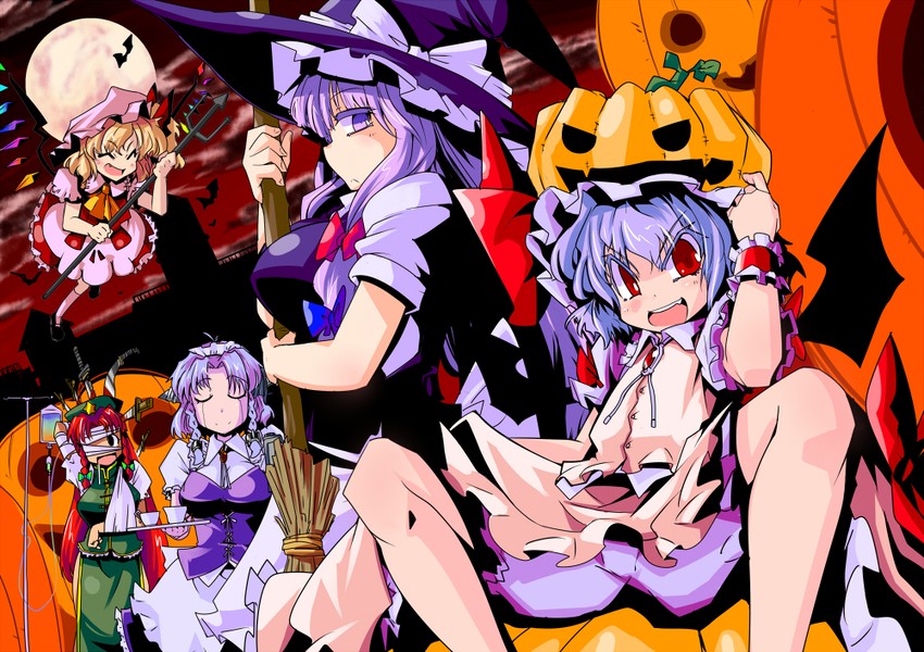 kirisame marisa, remilia scarlet, flandre scarlet, izayoi sakuya, patchouli knowledge, and 1 more (touhou) drawn by eruichi_(redphantom)