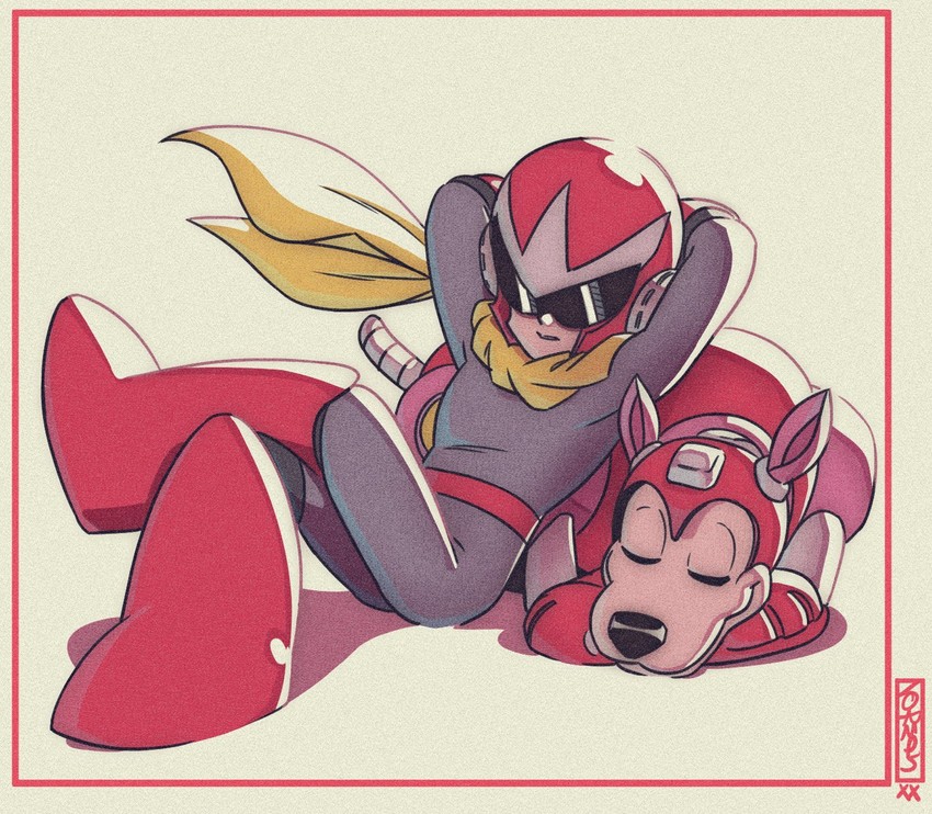 proto man and rush (mega man) drawn by ryan_jampole