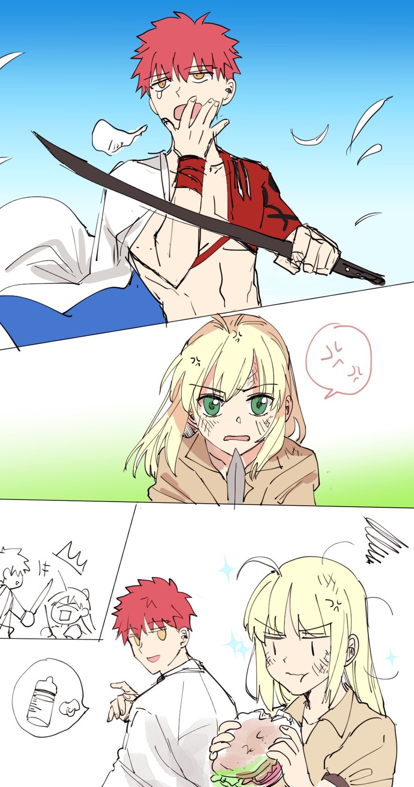 artoria pendragon, saber, emiya shirou, and senji muramasa (fate and 2 more) drawn by appleale19
